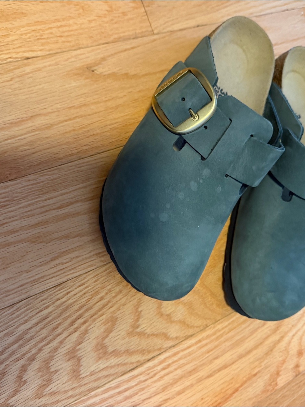 Birkenstock Women's Teal Green Boston Clog with Gold Buckle